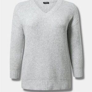 Torrid Waffle Drop Shoulder V-Neck Pullover Sweater
